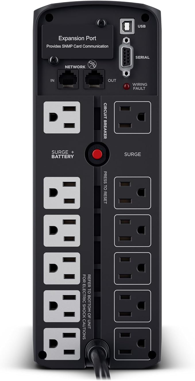CyberPower CP1500PFCLCD PFC Sinewave UPS Battery Backup and Surge Protector, 1500VA/1000W, 12 Outlets, AVR, Mini Tower; UL Certified