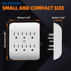 ELEGRP 6-Outlet Extender with Central Anchor, 3-Prong Grounded Wall Tab, Multiple Outlet Extender with 6 Electrical Outlets, ETL Listed, 3 Packs, White