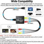 Setuact HDMI to AV Converter, HDMI to RCA Converter, Supports PAL/NTSC for Apple TV, Roku, Fire Stick, Blu-ray, DVD Player, Older TV, Projector, (Single)