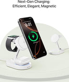 Intoval Fast Charging Station for Magsafe Apple Devices, Wireless Charger for MagSafe iPhones, 3 in 1 Magnetic Charger Stand for iPhone16/15/14/13, Apple Watch & AirPods