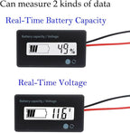 12V 24V 36V 48V Battery Meter, Voltage Indicator, Lead-Acid & Lithium Ion Battery Monitor, for Motorcycle Car Truck Vehicle Marine Boat Golf Cart Club Car - White