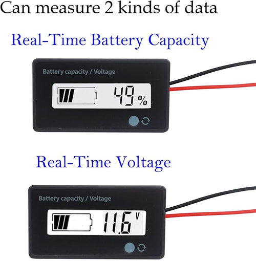 12V 24V 36V 48V Battery Meter, Voltage Indicator, Lead-Acid & Lithium Ion Battery Monitor, for Motorcycle Car Truck Vehicle Marine Boat Golf Cart Club Car - White