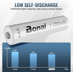 BONAI Rechargeable AAA Batteries with Charger, 8+1 Bay Battery Charger AA AAA with LCD Display for 1.2V NiMH AA AAA 9V, 1100mAh High Capacity Low Self Discharge- 8 Pack