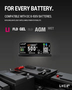 LNEX Bluetooth Battery Monitor, 500A Smart Shunt with Temp Sensor for 8-100V Lifepo4, Lithium Sealed, Gel, Flooded Battery