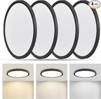 RLEDPZTX Led Flush Mount Ceiling Light,9 Inch 18w 1860lm,3000k/4000k/6000k 3CCT Selectable, Round Modern Flat Panel Super Slim Led Ceiling Light,for Living Dining Kitchen Bedroom Room (4Pack-Black)