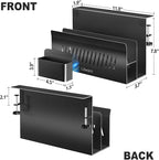 Litwaro Desk Side Storage Organizer, 2 Tier Laptop Holder Clamp on Desk Organizer, No Drill Laptop Mount with Magnetic Pen Holder, Hanging Desk Organizer Fits Flat Edge Table 0.4" to 2.1" (Black)