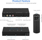 3-Port 8K@60Hz HDMI Switch with AV Input, 2X HDMI & 1x RCA to HDMI Converter Supports HDR10, HDCP 2.2, 3D with IR Remote Control, Compatible with Xbox/PS2/Nintendo Switch,Xbox,PS5/PS4,Roku,Apple TV