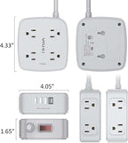 10 Ft Surge Protector Power Strip - 8 Widely Outlets with 4 USB Ports, 3 Side Outlet Extender with 10 Feet Extension Cord, Flat Plug, Wall Mount, Desk USB Charging Station, ETL, Grey