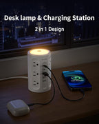 AnnTane Power Strip Tower with Night Light, 15W Surge Protector Power Strip with USB Ports, 10 FT Extension Cord with Multiple Outlets (12AC+3A+2C) for Home Office Desk DormRoom (White)