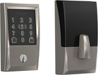 Schlage BE499WB CEN 619 Encode Plus WiFi Deadbolt Smart Lock, Keyless Entry Touchscreen Door Lock with Century Trim, Satin Nickel