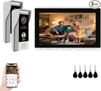 Video Doorbell Intercom System,10 Inches Touch Screen (Silver) Video Doorbell Door Phone System,Support Remote Unlock, Dual-Way Intercom,Night Vision for Villa House Apartment (2-Camera + 1-Monitor)