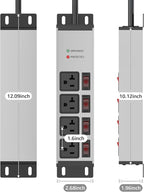 CCCEI Heavy Duty Surge Protector Power Strip 20 Amp Individual Switches. 20FT 12 Gauge Extension Cord with Multiple Outlets. Kitchen, Garage, Shop, Industrial Wall Mount Electric Extender, Grey.