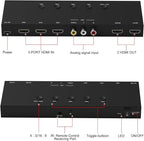 Dingsun 3 Way HDMI 2.0+ RCA to 2 Way HDMI Converter for Fire Stick，ROKU, N64, NGC, Wii, PS2/3/4/5, Xbox Series, Xbox ONE, Switch ect.(4In to 2Out)