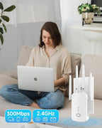 WiFi Extender, 2.4G WiFi Extender Signal Booster – 10888 Sq Ft, 80 Devices Supported & 1-Tap Faster Setup