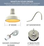 Steel Lighting Co. Hawthorne Barn Light | Outdoor Wall Mounted | 8 inch Dome | 23" Gooseneck | Small Farmhouse Light Made in America | Cream Exterior/Brass Interior