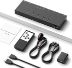 4 in 2 Out RCA/HDMI Switcher，3 Way HDMI 2.0 + 1 RCA Converter，4:3/16:9 & 2 Ports HDMI Output Support 4K and 3D for PS1/2/3/4/5, N64, SNES, Switch, DVD, Roku, etc.