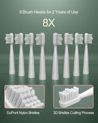 AJELU Upgrade Sonic Electric Toothbrush for Adults, 8 Replacement Brush Heads, Rechargeable Electric Toothbrush with 2-Minutes Timer IPX7 Water-Proof, for Indoor & Outdoor, White & Green Gradient