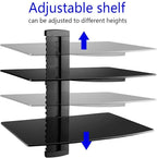 suptek Speaker Mount, Floating Glass Shelf Wall Mount Bracket for DVD Players/Cable Boxes/Games Consoles/TV Accessories, 2 Shelves, Black CS202