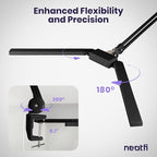 Neatfi LED Desk Lamp, Dimmable Desk Light with 360 SMD LEDs, 30W, CRI 95, Adjustable Color Temperature, Task Lamp for Home, Office, and Workbench (CCT, Black, 41 Inches)
