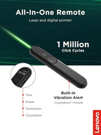 Lenovo Laser Rechargeable Presentation Remote, Bluetooth & USB, Digital & Laser Pointer, LCD Screen, Rechargeable Battery, 30M Range, Black, 500mm Cable Length