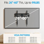 Fixed TV Wall Mount for Most 26-60 Inch Screen, Low Profile TV Mount with Quick Release Lock, Ultra Slim Wall Mount Bracket, Max VESA 400x400mm, Holds up to 99 lbs, up to 16”Wood Studs by USX STAR