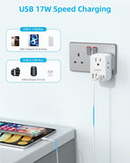 European Travel Plug Adapter USB C, US to EU/UK Plug Adapter- 4AC Outlets 4 USB Charger, International Power Adaptor kit Include Type G/C/L for American to England Italy France Germany Greece