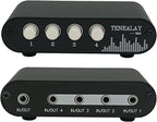 TENEALAY 4 in 1 Out / 1 in 4 Out AUX 3.5mm Stereo Audio Input Signal Source Switcher, 4-Way Switch Selector Splitter Box M41