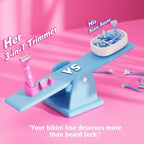 Bikini Trimmer for Women - IPX7 Waterproof Pubic Hair Remover for Shower & Travel, 3-in-1 Bikini Trimmer with Body/Round/Curved Heads, Hypoallergenic Foil & Ceramic Blades, Self-Care Gifts for Her