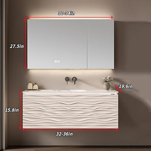 36IN Bathroom Vanity - Smart Defogging Mirror Cabinet | Waterproofing Technology & Wave Shaped Door Panel, Floating Bathroom Vanities with Large Storage Space (Mirror Cabinet)