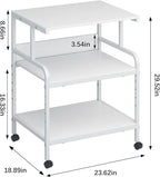Arbuxzuy Large Printer Stand with Storage Shelf, 23.6" W x 18.9" D Printer Cart with Wheels, 3 Tier Mobile Printer Table for Home Office,Stands for Heat Press Scanner Fax (White)