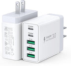 60W USB C Wall Charger Block, 2Pack 5-Port C Charger Fast Charging Block Dual PD Power Adapter&QC 3.0 Wall Plug Multiport Type C Charging Cube Brick for iPhone 12/13/14/15/16/17 Pro Max, iPad,Samsung