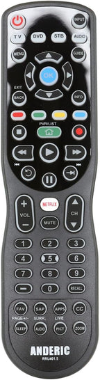 4-in-1, 4-Device IR Universal Remote Control with Macro, Learning, Backlit, Netflix Apps Keys for All TVs, Streaming Players, BluRay Player, Audio, Cable, Roku, Apple TV and More - Anderic RRU401