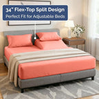 Split Head King Sheet Set – 4 Piece Flex Split Top King Sheets for Adjustable Beds - Fits 14” to 16" Mattress w/ Deep Pockets - Ultra-Soft, Breathable & Cooling - Luxury Bedding & Wrinkle Free - Coral