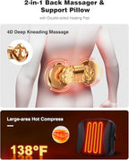 Back Massager with Heat - Shiatsu Neck Massager Deep Tissue 2-in-1 Kneading Chair Massage Pillow for Lower Back/Leg/Shoulder - Lumbar Support Pillow for Back Pain Relief - Gifts for Mom Dad Women