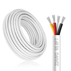 22 Gauge 4 Conductor Electrical Wire, 65.6FT White Stranded Low Voltage 22/4 PVC Case, 22 AWG Tinned Copper 4 Wire Extension Power for Strips LED Lamp Lighting