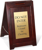 SmartSign Premium "Do Not Enter Restroom Closed for Cleaning" Wooden A-Frame Standing Floor Sign, 2-Sided, 24" x 15", Hardwood Pine Frame, 120 mil Brass ACM Sign Face, Black on Gold, Made in USA