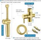 Handheld Bidet Toilet Sprayer, Brass Hand Held Bidet Attachment Cloth Diaper Toilet Sprayer with Backflow Preventer, Adjustable Water Jet Spray for Toilet with 7.9" Long Bidet Wand, Brushed Gold