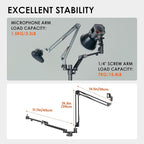 TARION Modular Desktop Arm Set - 18"/45 cm Adjustable Arm with Spigot Mount for COB Lights + 29.4"/75 cm (Max) Mic Boom Stand for Microphone Compatible with 35 mm Rods - Titanrig Arm Y