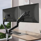 XEVKZO Dual Monitor Arms, Gas Spring Monitor Arms for 2 Monitors up to 34" Curved/Flat, 22lbs per Arm, VESA Mount 75x75 100x100mm, C-Clamp & Grommet Base, Adjustable Tilt/Swivel/Rotation