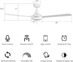 SMAAIR 52 Inch Smart Wifi Ceiling Fans with Dimmable LED Lights and Remote, Compatible with Alexa/Google Home/Siri/APP, Outdoor DC Fans with 10 Speeds, Timer/Schedule,White