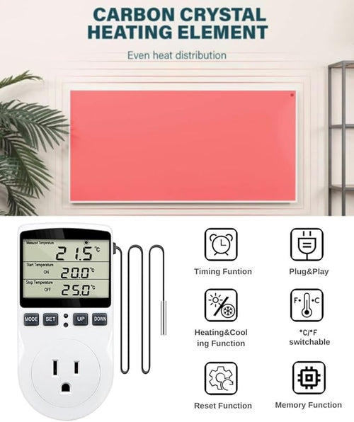 1800W Digital Thermostat Controller Plug in Heater Cooling Temperature Controller Outlet Socket W/External 1.7m Probe Day Night Timer Function 110V 15A
