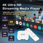Android 14 TV Box 2025, LEFFOT M1 Plus 4K Ultra HD Streaming Device for TV, 2GB RAM + 16GB ROM, Smart TV Box with Google Assistant Voice Remote, HDR 10, 2.4G & 5G WiFi 6, BT 5.4, RK3528 Quad-Core A53