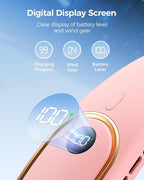 SHEWIND Portable Neck Fan - Hands Free Personal Fan, Rechargeable Bladeless Fan with 5000mAh-Battery, Digital Display, 4 Speeds, Birthday Gifts for Men, Women, Mom, and Dad - Pink