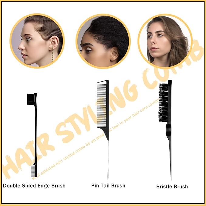 7 Pcs Hair Wax and Edge Control Set for Women - Flyaway Styling Products Includes Wax Stick, Hair Finishing Stick, Comb, Elastic Bands for Wig Edges