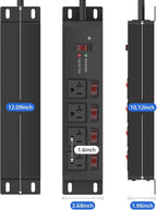 CCCEI Heavy Duty Surge Protector Power Strip 20 Amp Individual Switches. 10FT 12 Gauge Extension Cord with Multiple Outlets. Kitchen, Garage, Shop, Industrial Wall Mount Electric Extender, Black.
