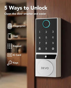 Devo G2 Fingerprint Smart Door Lock, Keyless Entry Door Lock, App Control, Smart Locks for Front Door, Smart Deadbolt Lock, Built-in Bluetooth, Touchscreen Keypad, 8 Months Battery, IP54 Waterproof