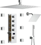 KATAIS Full Body Shower System Chrome Tempreature Display Shower Faucet Set with 12 inch and 8 inch Shower Head, with Handheld Spray and 6 PCS Body Jet