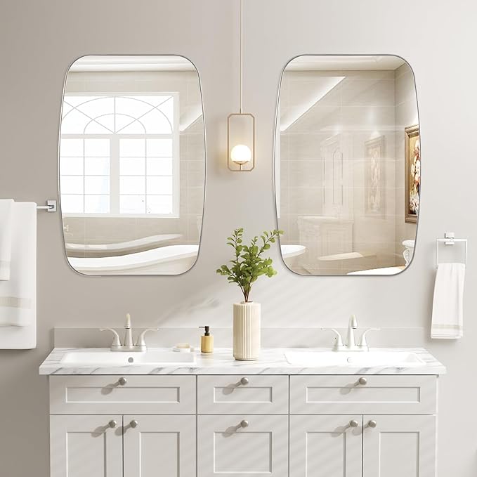 Brushed Nickel Bathroom Mirror, 30"×48" Oval Vanity Mirror with Stainless Steel Metal Frame, Silver Oblong Wall Mount Mirror for Bedroom, Living Room