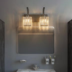 FDPBY Crystal Vanity Lights 2-Light Black Wall Lamp Modern Crystal Bathroom Light Fixtures Over Mirror 13.77" Long Bathroom Wall Sconce