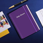 Daily Planner Undated - A5 To Do List Notebook Hourly Schedules, Spiral Appointment Planner for Women and Men, PVC Hardcover, Inner Pocket, Elastic Closure, 5.8" x 8.3", Purple